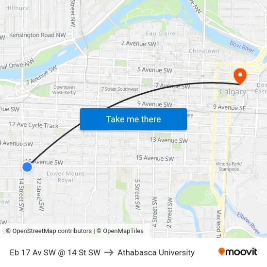 Eb 17 Av SW @ 14 St SW to Athabasca University map