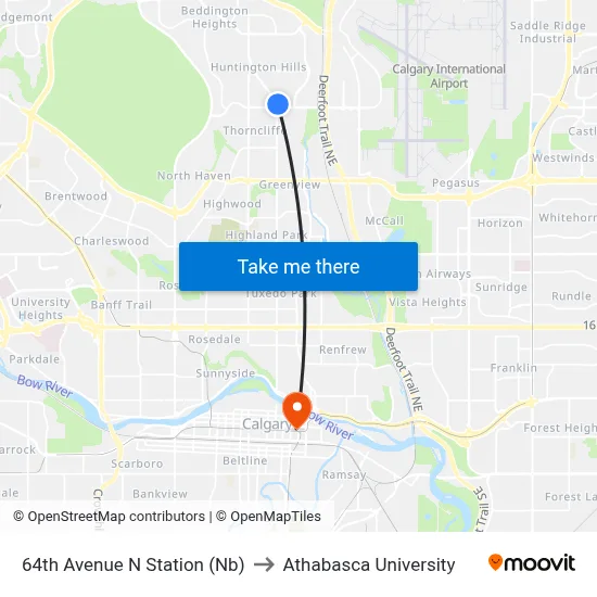 64th Avenue N Station (Nb) to Athabasca University map