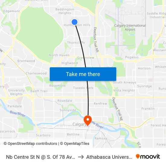 Nb Centre St N @ S. Of 78 Av N to Athabasca University map