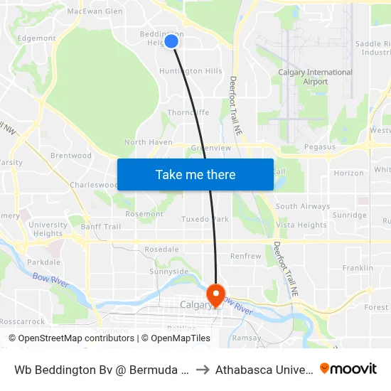 Wb Beddington Bv @ Bermuda Dr NW to Athabasca University map