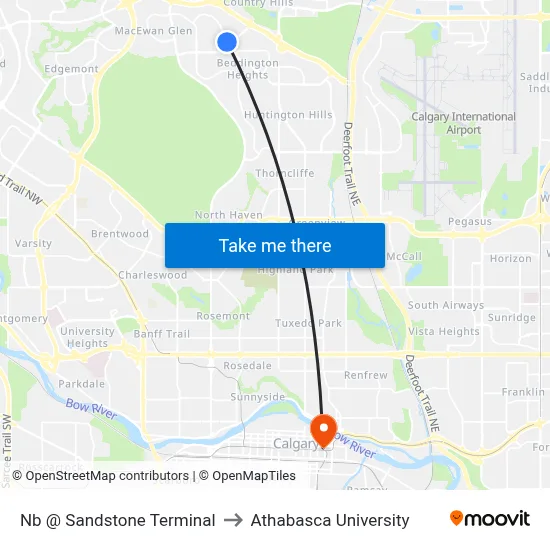 Nb @ Sandstone Terminal to Athabasca University map