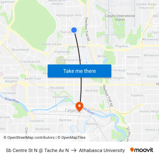 Sb Centre St N @ Tache Av N to Athabasca University map