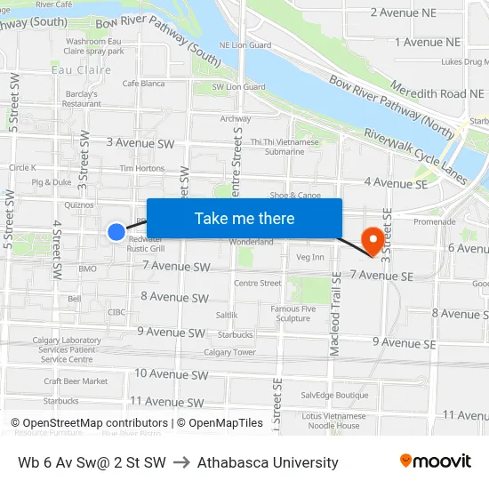 Wb 6 Av Sw@ 2 St SW to Athabasca University map