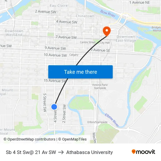 Sb 4 St Sw@ 21 Av SW to Athabasca University map