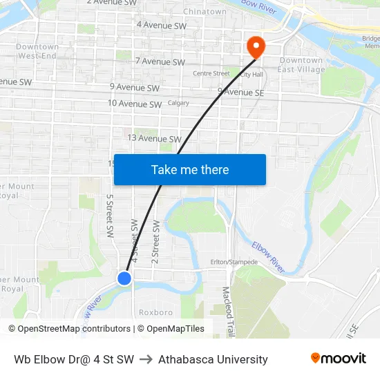 Wb Elbow Dr@ 4 St SW to Athabasca University map