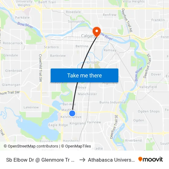 Sb Elbow Dr @ Glenmore Tr SW to Athabasca University map