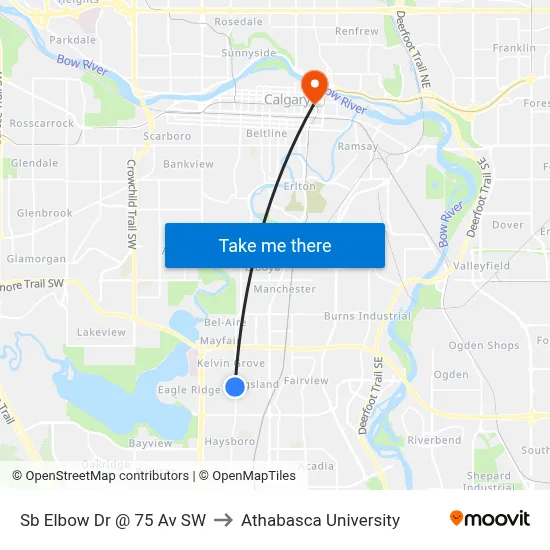 Sb Elbow Dr @ 75 Av SW to Athabasca University map