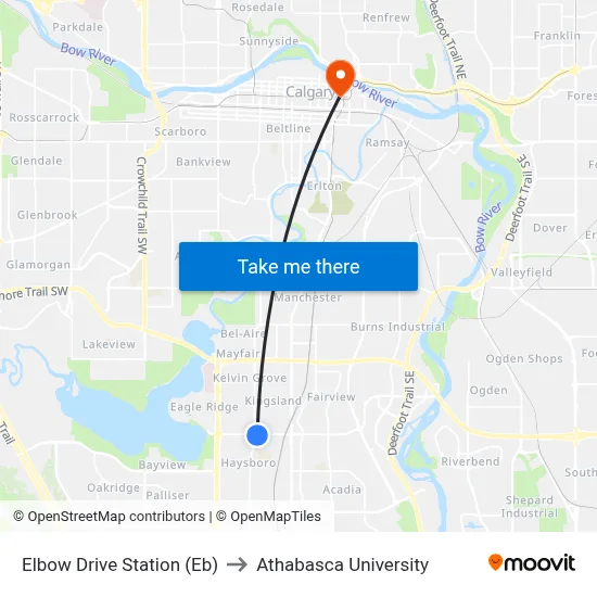 Elbow Drive Station (Eb) to Athabasca University map