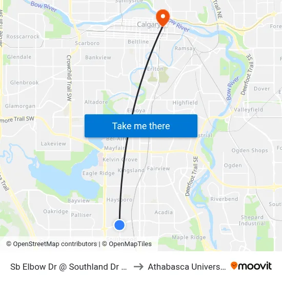 Sb Elbow Dr @ Southland Dr SW to Athabasca University map