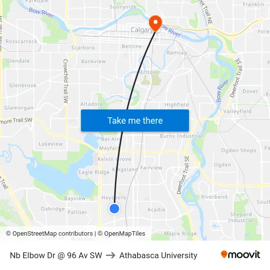Nb Elbow Dr @ 96 Av SW to Athabasca University map