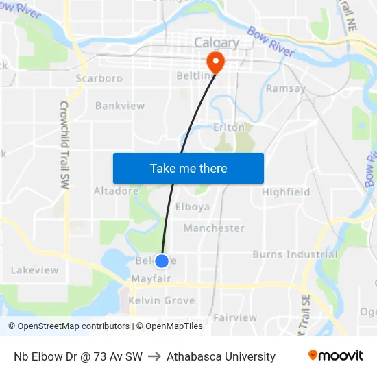 Nb Elbow Dr @ 73 Av SW to Athabasca University map