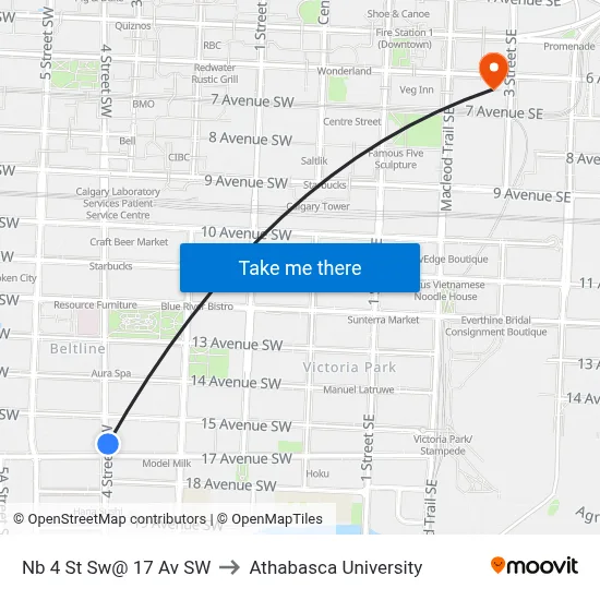 Nb 4 St Sw@ 17 Av SW to Athabasca University map