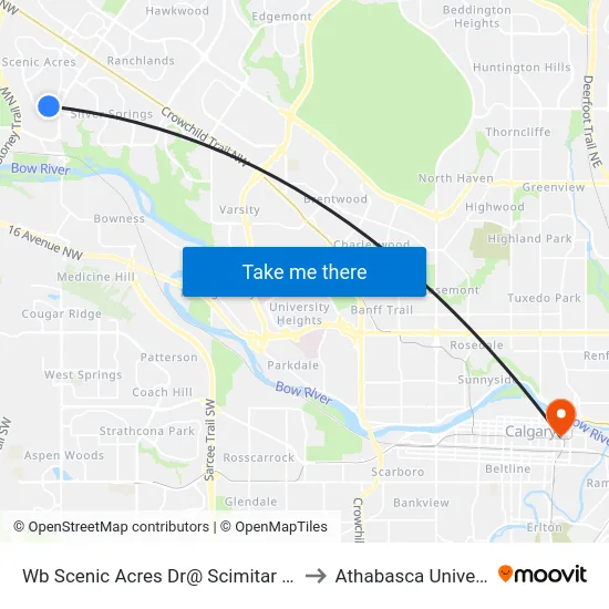 Wb Scenic Acres Dr@ Scimitar Pt NW to Athabasca University map