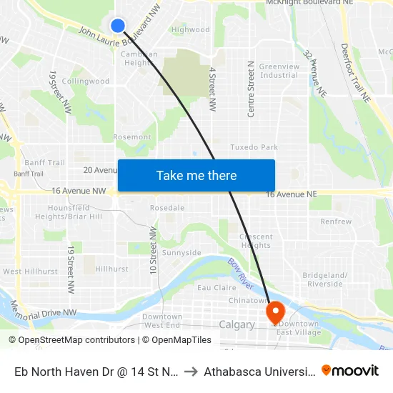 Eb North Haven Dr @ 14 St NW to Athabasca University map