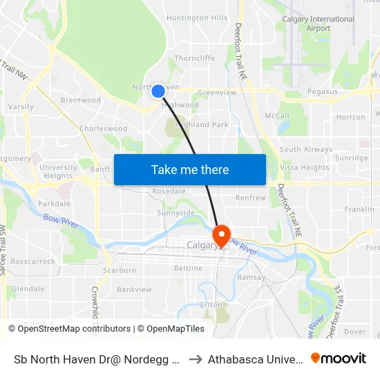 Sb North Haven Dr@ Nordegg Cr NW to Athabasca University map