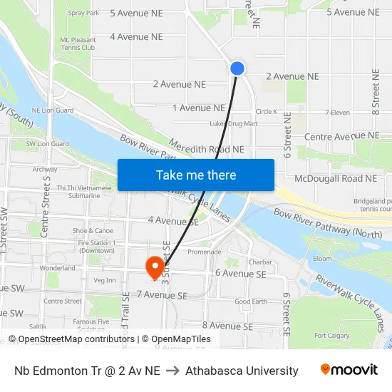 Nb Edmonton Tr @ 2 Av NE to Athabasca University map
