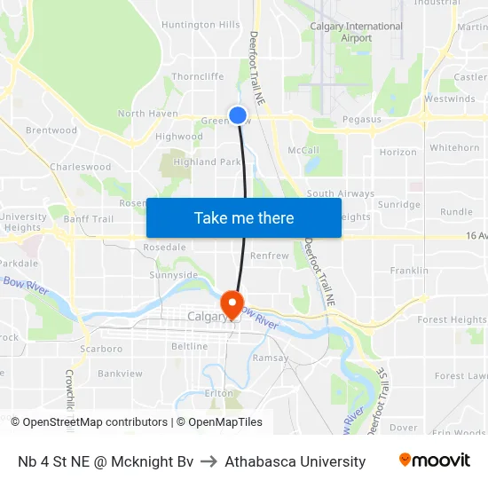 Nb 4 St NE @ Mcknight Bv to Athabasca University map