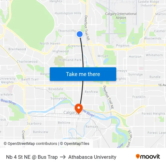 Nb 4 St NE @ Bus Trap to Athabasca University map