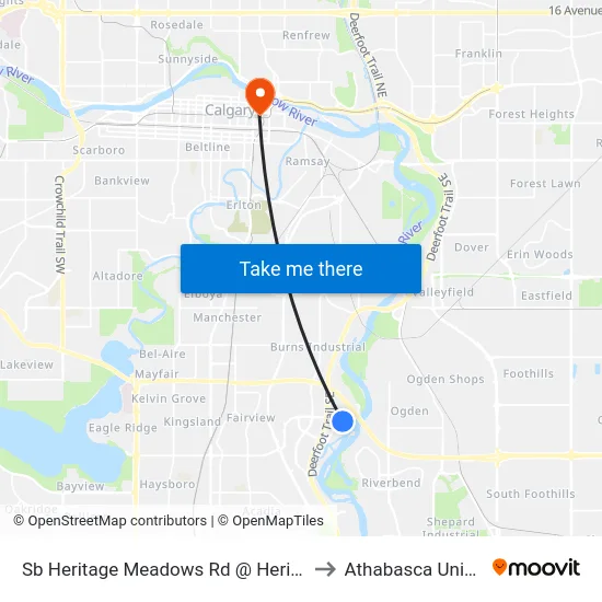 Sb Heritage Meadows Rd @ Heritage Dr SE to Athabasca University map