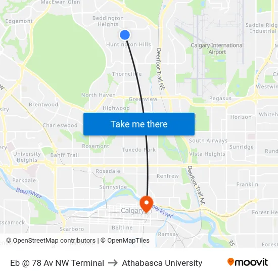 Eb @ 78 Av NW Terminal to Athabasca University map