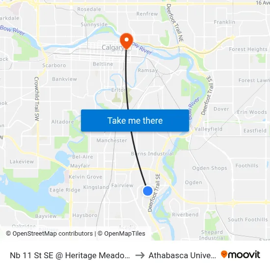Nb 11 St SE @ Heritage Meadows Wy to Athabasca University map