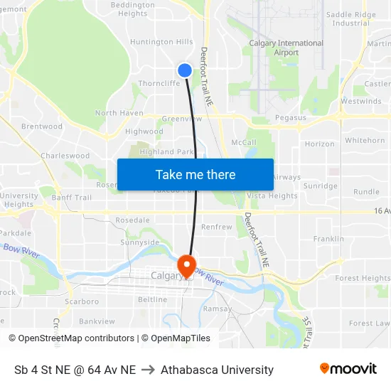 Sb 4 St NE @ 64 Av NE to Athabasca University map