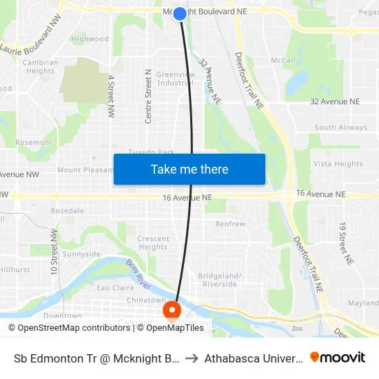 Sb Edmonton Tr @ Mcknight Bv NE to Athabasca University map