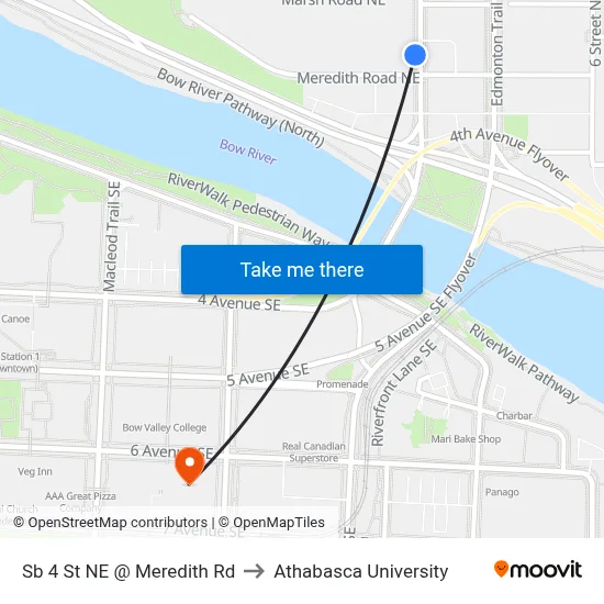 Sb 4 St NE @ Meredith Rd to Athabasca University map