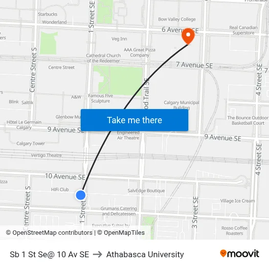 Sb 1 St Se@ 10 Av SE to Athabasca University map