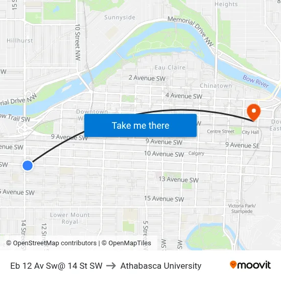 Eb 12 Av Sw@ 14 St SW to Athabasca University map
