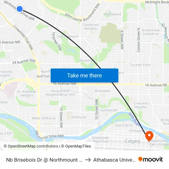 Nb Brisebois Dr @ Northmount Dr NW to Athabasca University map