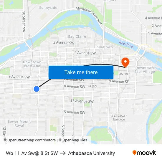 Wb 11 Av Sw@ 8 St SW to Athabasca University map