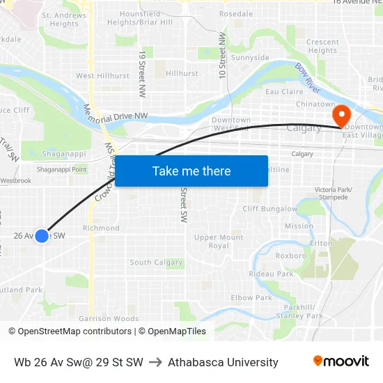 Wb 26 Av Sw@ 29 St SW to Athabasca University map