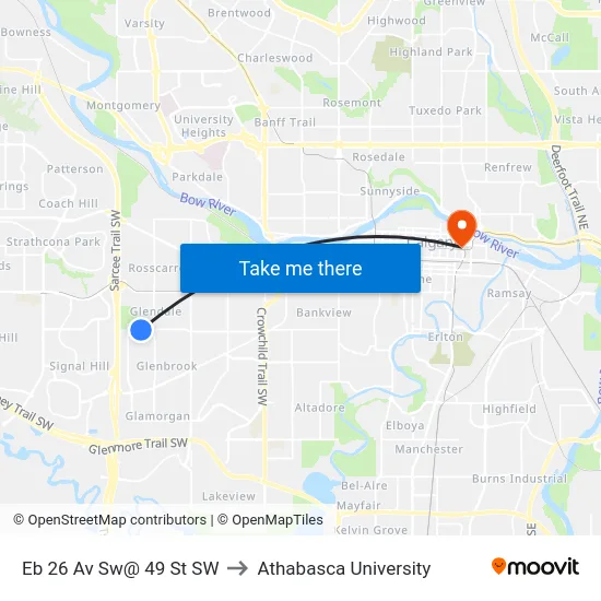 Eb 26 Av Sw@ 49 St SW to Athabasca University map