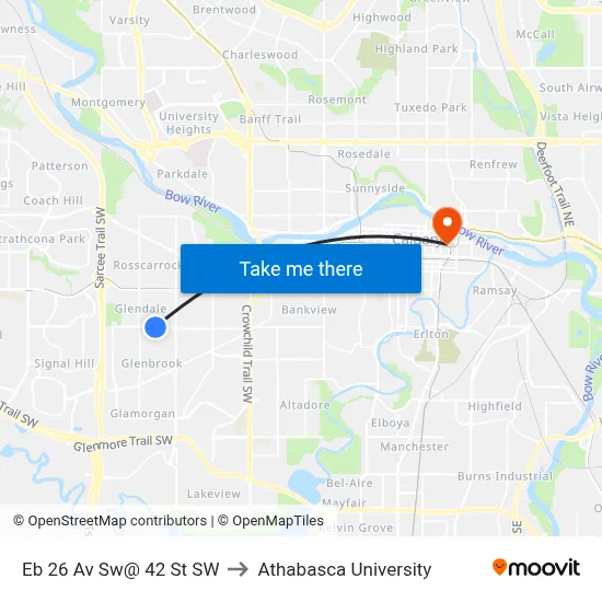 Eb 26 Av Sw@ 42 St SW to Athabasca University map