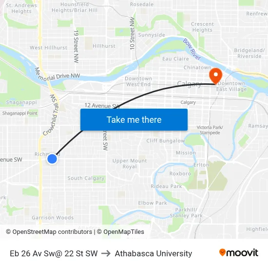 Eb 26 Av Sw@ 22 St SW to Athabasca University map