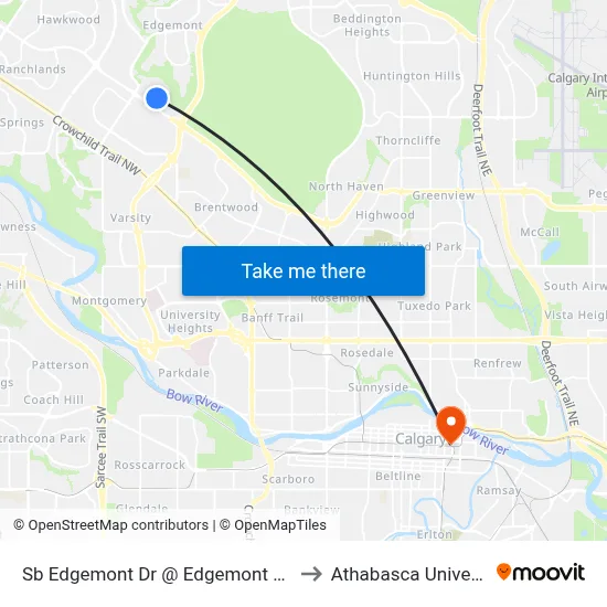 Sb Edgemont Dr @ Edgemont Pl NW to Athabasca University map