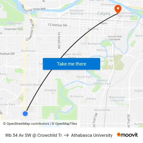 Wb 54 Av SW @ Crowchild Tr to Athabasca University map
