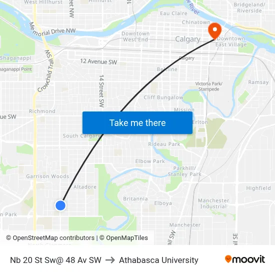 Nb 20 St Sw@ 48 Av SW to Athabasca University map
