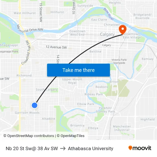 Nb 20 St Sw@ 38 Av SW to Athabasca University map