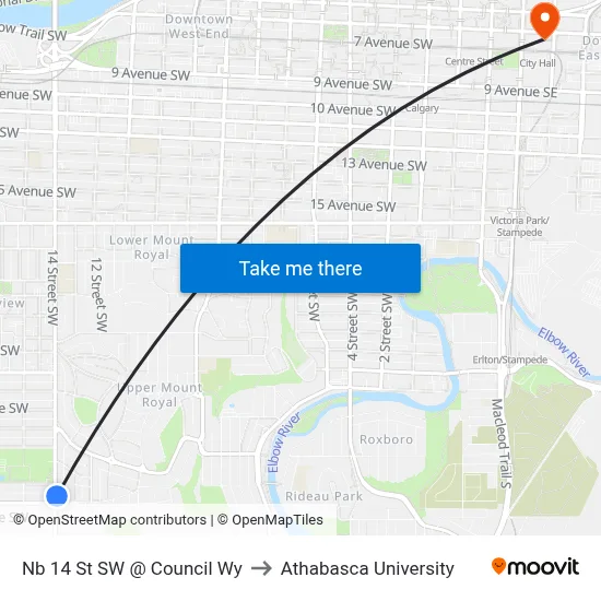 Nb 14 St SW @ Council Wy to Athabasca University map