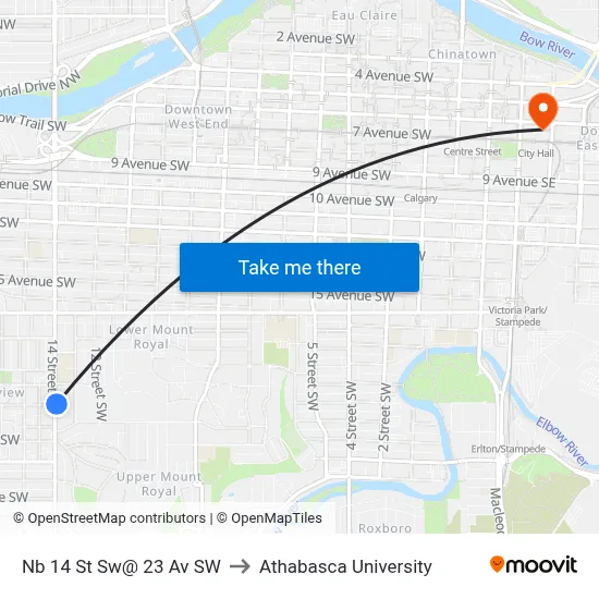 Nb 14 St Sw@ 23 Av SW to Athabasca University map
