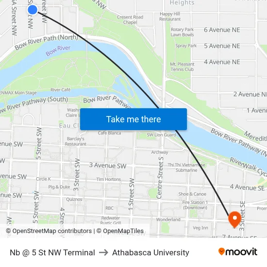 Nb @ 5 St NW Terminal to Athabasca University map