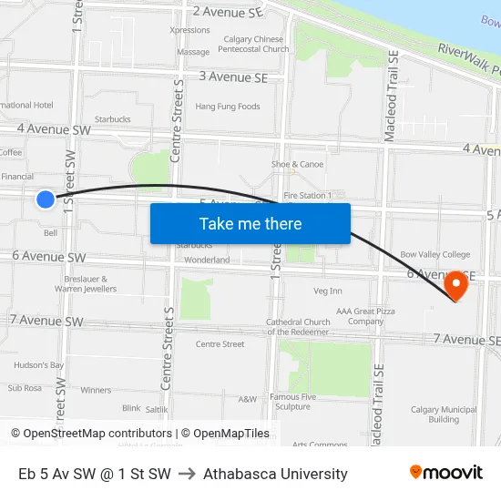 Eb 5 Av SW @ 1 St SW to Athabasca University map