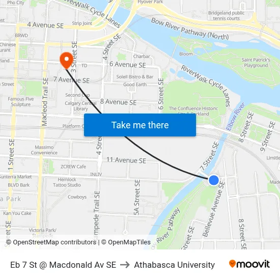 Eb 7 St @ Macdonald Av SE to Athabasca University map