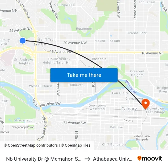 Nb University Dr @ Mcmahon Stadium to Athabasca University map