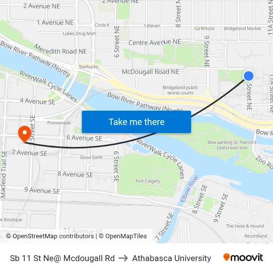 Sb 11 St Ne@ Mcdougall Rd to Athabasca University map