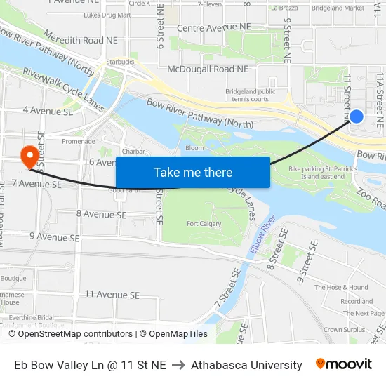 Eb Bow Valley Ln @ 11 St NE to Athabasca University map