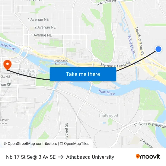 Nb 17 St Se@ 3 Av SE to Athabasca University map