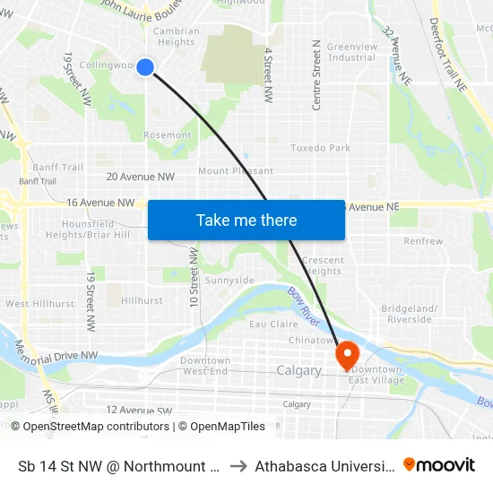 Sb 14 St NW @ Northmount Dr to Athabasca University map